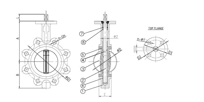 Bare Shaft Lug Butterfly Valve with Pin