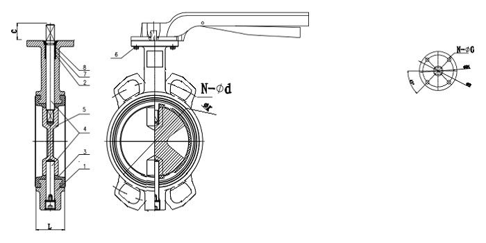CF8M Disc Butterfly Valve with Aluminum Handle drawing