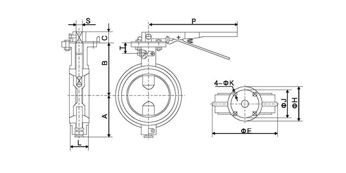 Double Half Shaft Butterfly Valve drawing