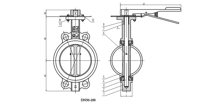 Ductile Iron Butterfly Valve Bare Shaft drawing