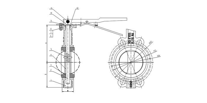 Ductile Iron Butterfly Valve Lever Operation drawing