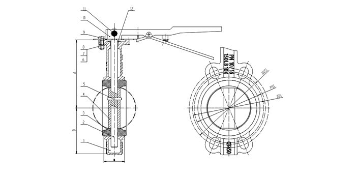 Ductile Iron Butterfly Valve Lever Operation drawing