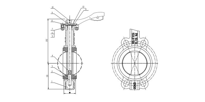 ductile-iron-butterfly-valve-lever-operation-drawing