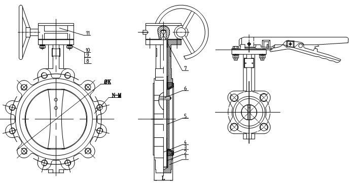 Epoxy Coating PN16 Lugged Type Butterfly Valve drawing
