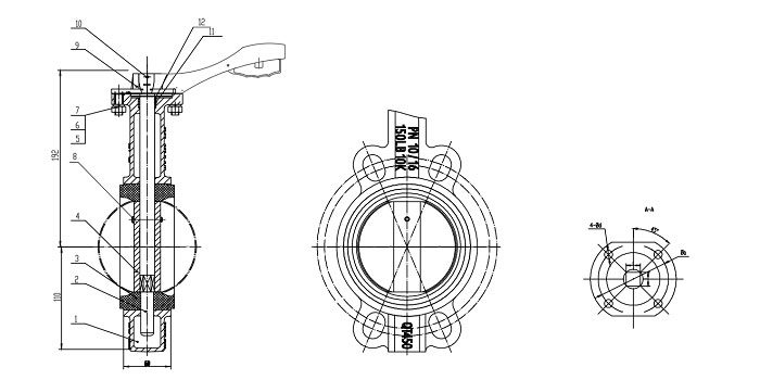 SS316 Disc Wafer Butterfly Valve with Iron Handle drawing