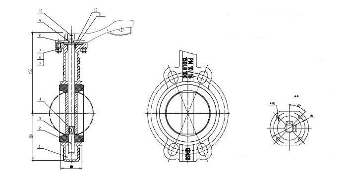 Wafer Type EPDM Seat Butterfly Valve without Pin drawing