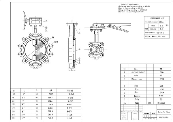 Double Shaft LT Butterfly valve with Aluminum Lever