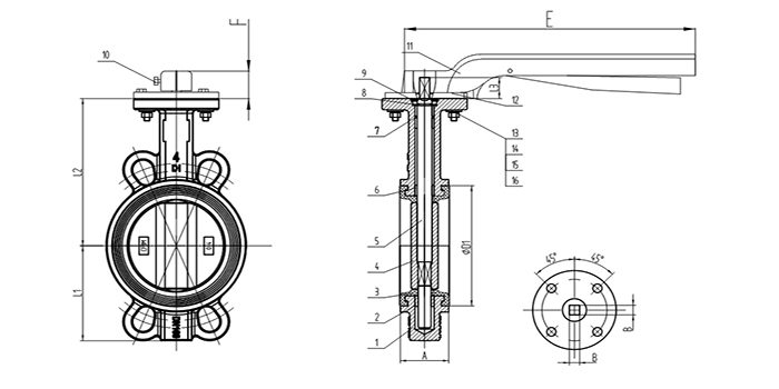 Ductile Iron Pinless Butterfly Valve drawing