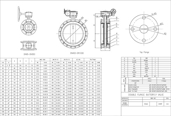 Large Size Double Flanged Butterfly Valve drawing