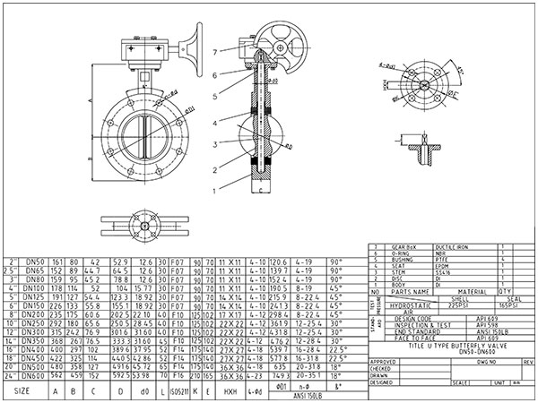 U Type Flange Butterfly Valve drawing