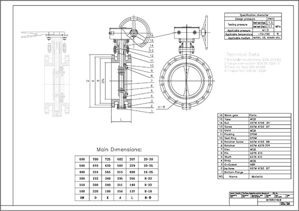 Double Eccentric WCB Butterfly Valve with Gear Operation drawing