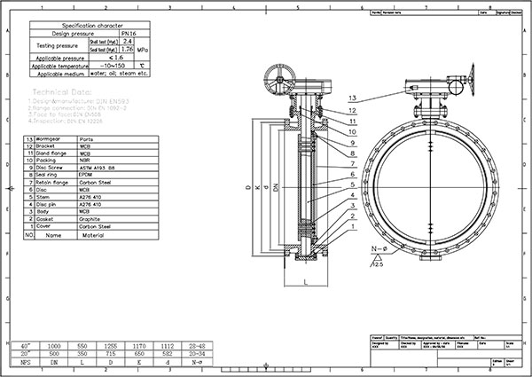 WCB Double Offset Butterfly Valve drawing