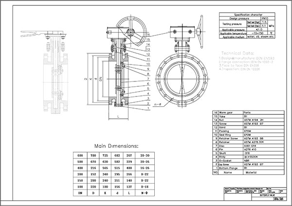 Double Eccentric Flanged butterfly valve drawing
