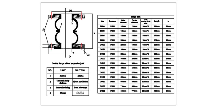 SS304 Flange Double Ball Rubber Joint drawing